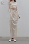 Un Morceau velvet lace stitching waist details dress UM231LS08 white PUM35